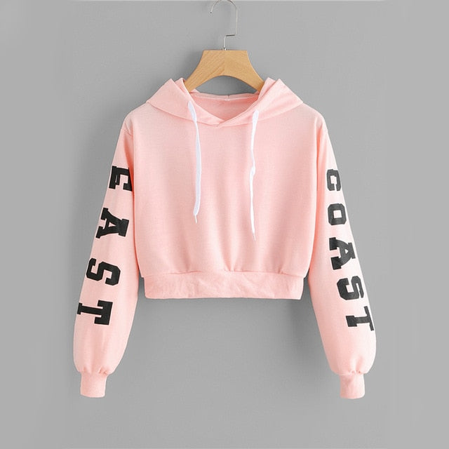 Pink Cropped Hoodies Drawstring