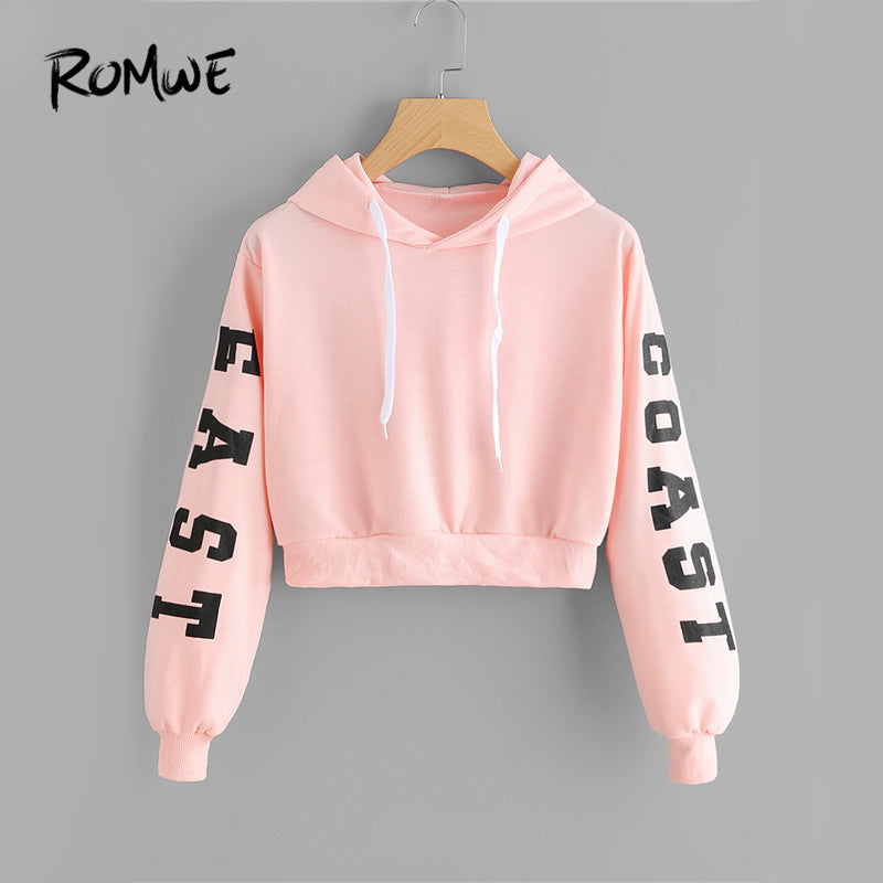 Pink Cropped Hoodies Drawstring