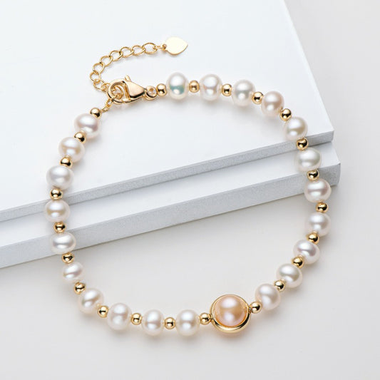 14K Gold Wrapped Pearl Bracelet Womens Natural Freshwater Pearl