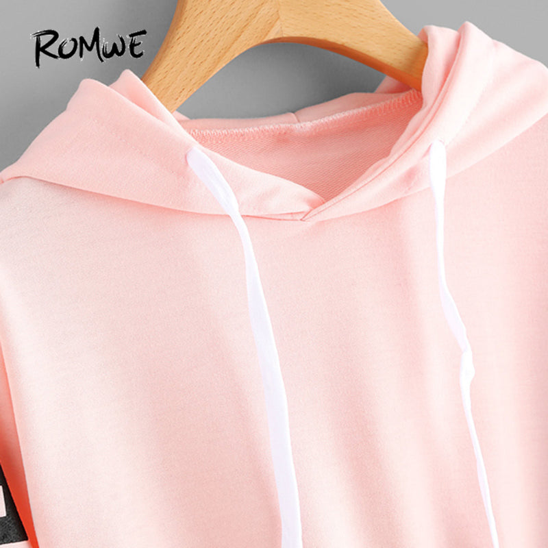 Pink Cropped Hoodies Drawstring