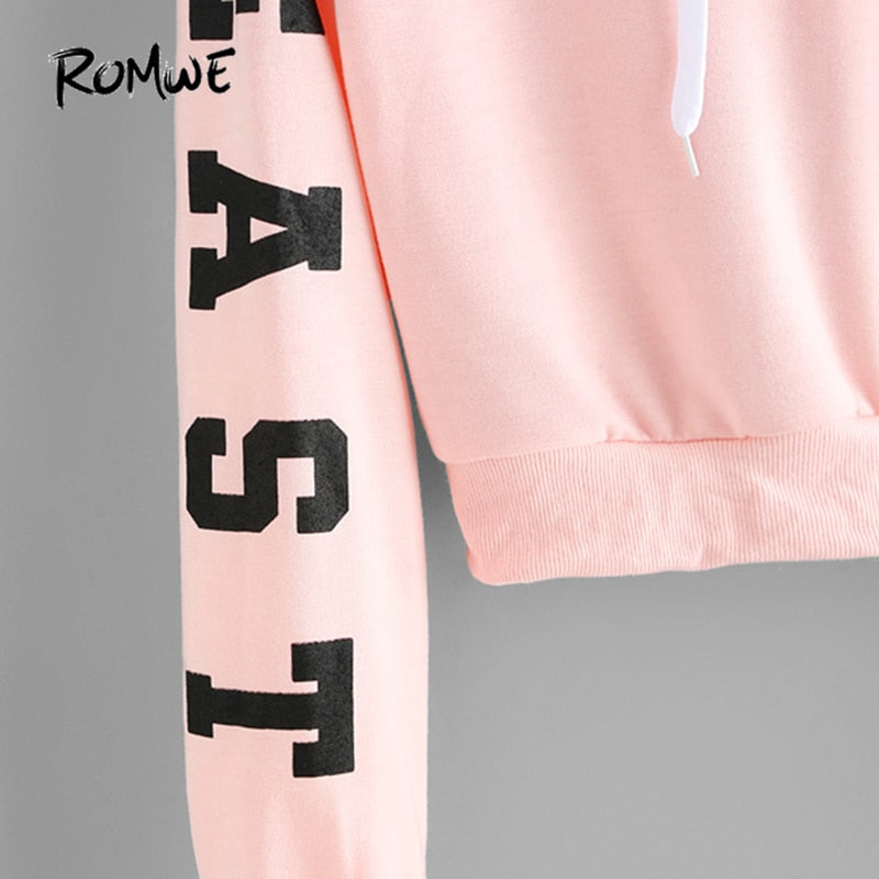 Pink Cropped Hoodies Drawstring