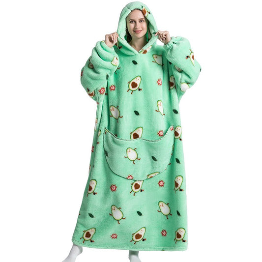 Long Flannel Blanket with Sleeves Winter Hoodies Avacado